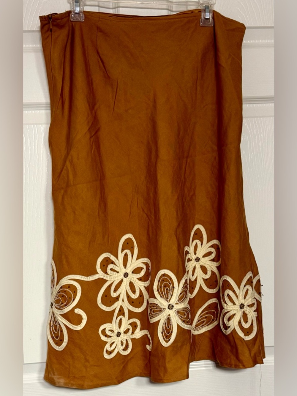 Vintage Appraisal Plus Size 14 Beaded Floral Midi Skirt Ramie Rayon Rust Boho - Picture 3 of 10